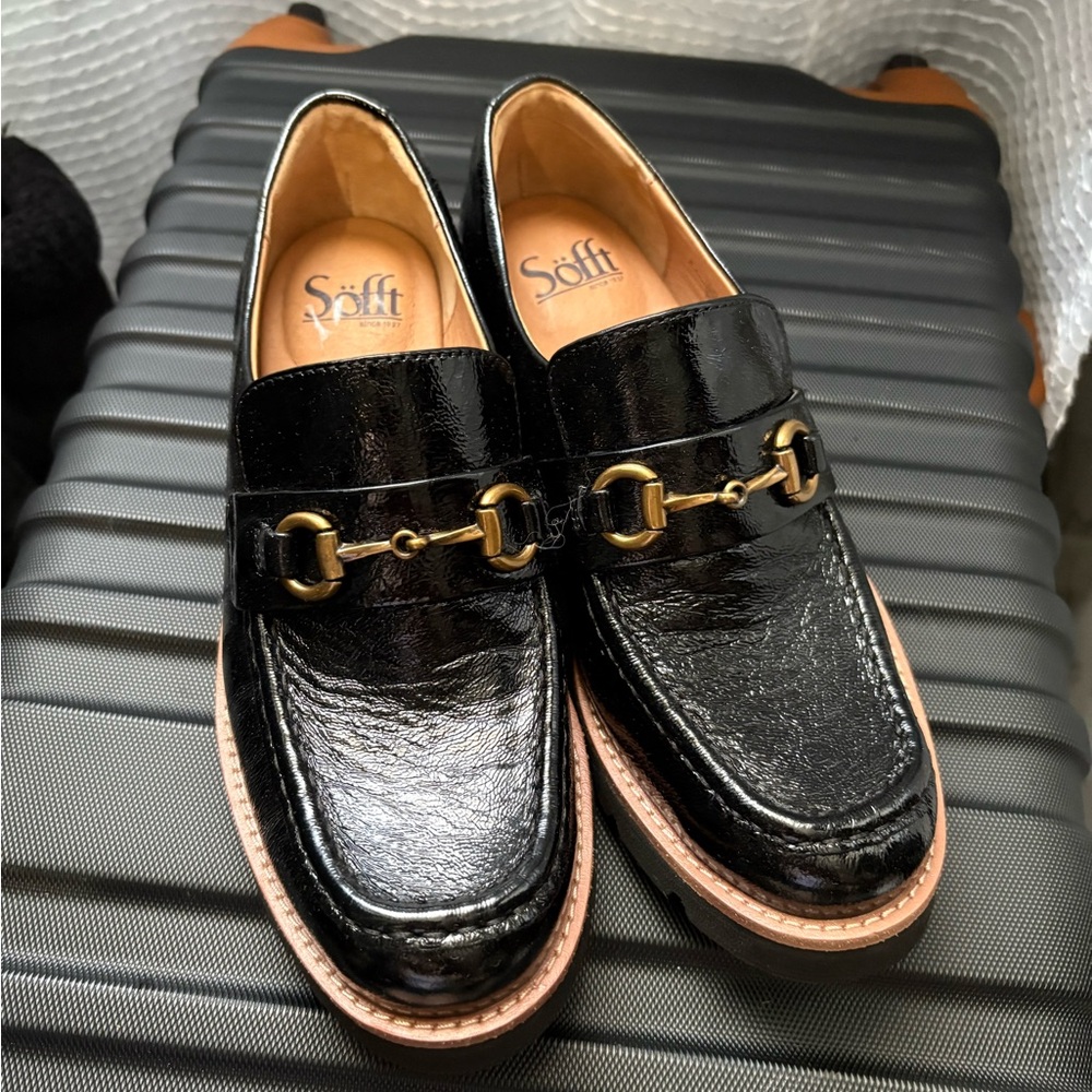 Sofft Black Loafers with Gold Accents
